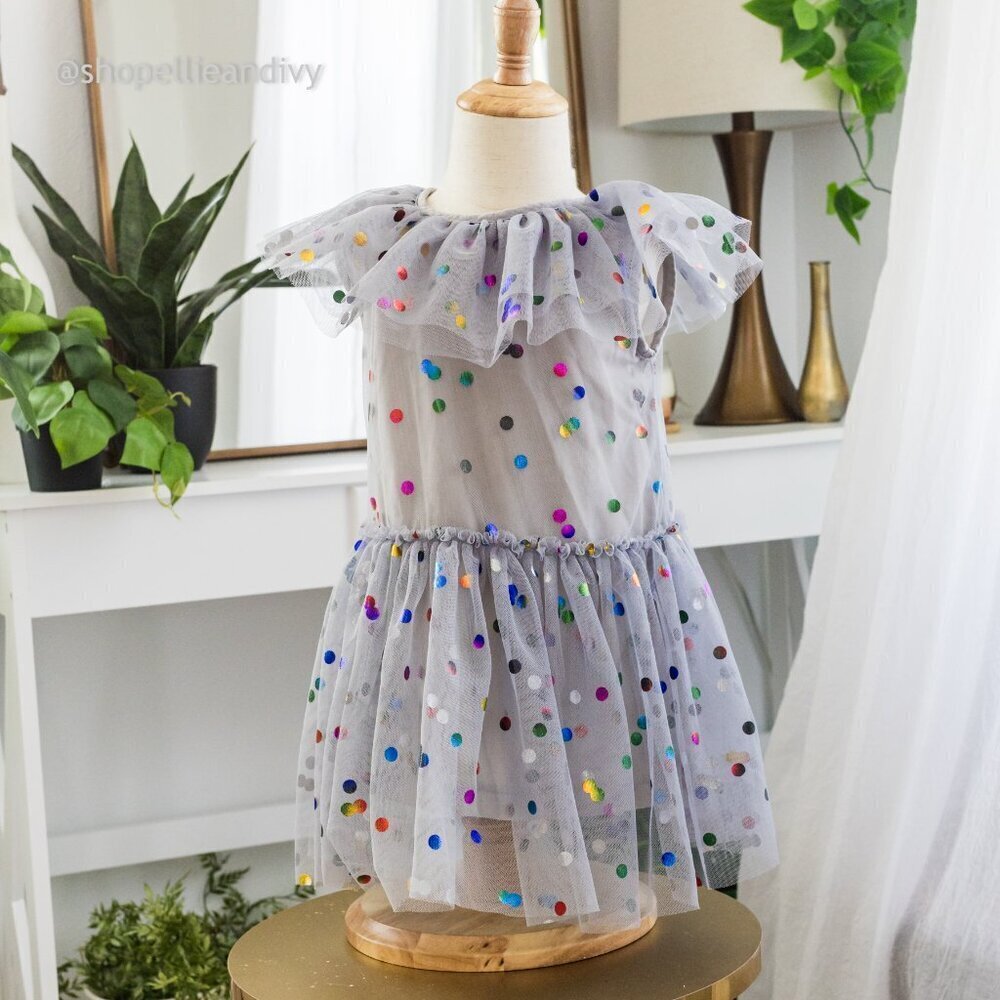 Cuteheads 2T Girl's Gray Tulle Confetti Polka Dot Party Dress